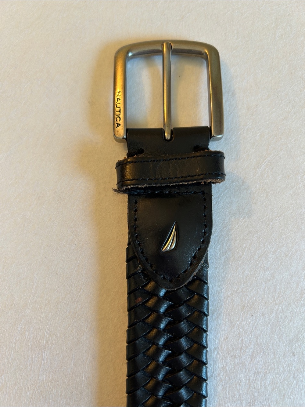 Nautica Black Braided Leather Belt with Silver Buckle